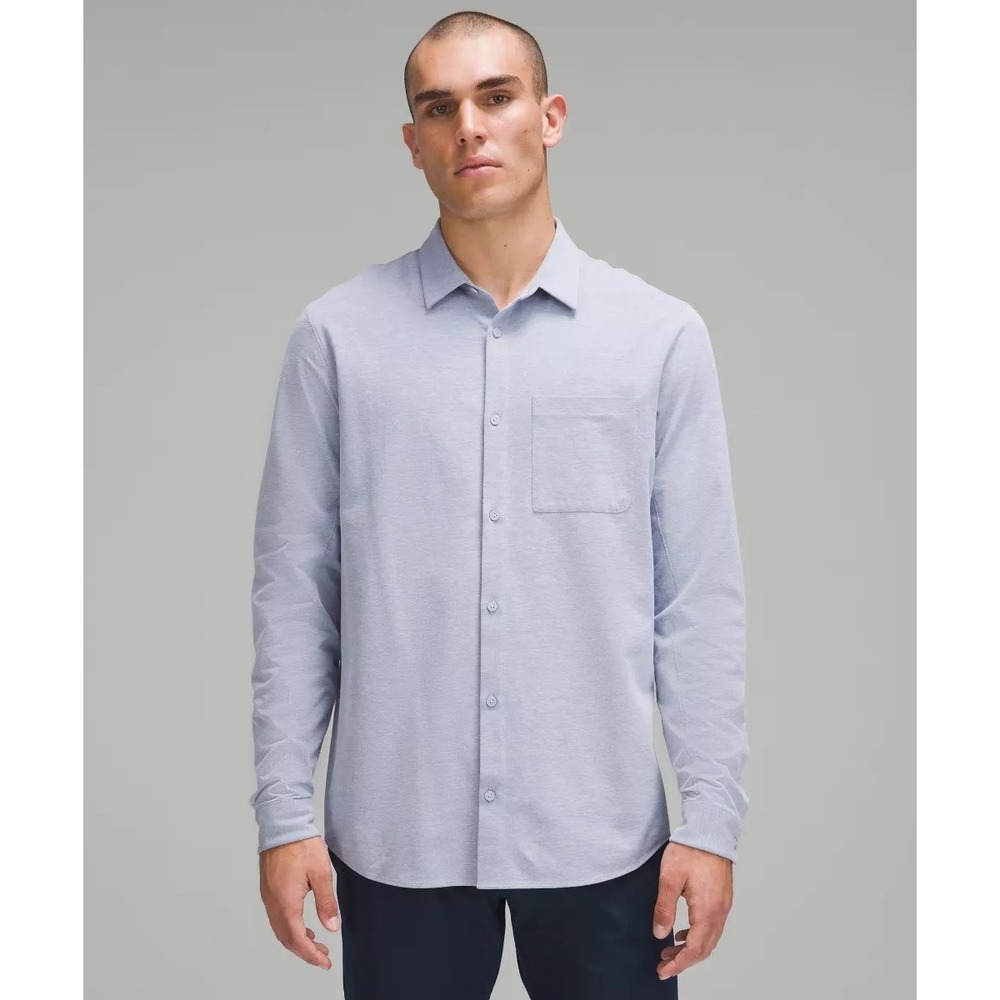 Lululemon Commission Long Sleeve Shirt Mens Medium Blue Oxford LM3DJOS NEW